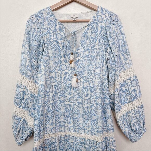 River Island Womens Xsmall Paisley Boho Slit Neck Long Sleeve Dress - Picture 4 of 14